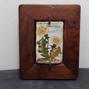 Saca Castelli "Taraxacum" Dandelion Tile In Rustic Wood Frame